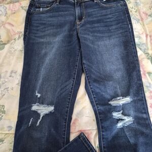 Old Navy Women's Dark Blue Distressed Skinny Jeans